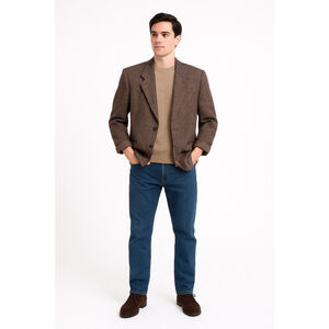 Marc Chevalli Vintage Wool Houndstooth Blazer Made in Germany Tan Brown Grey M